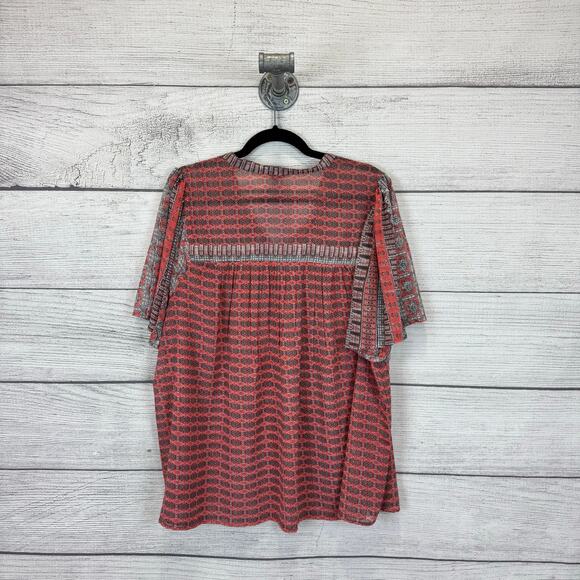 Lucky Brand Plus Size Coral & Gray Printed Boho Blouse Size 2X - Picture 7 of 7